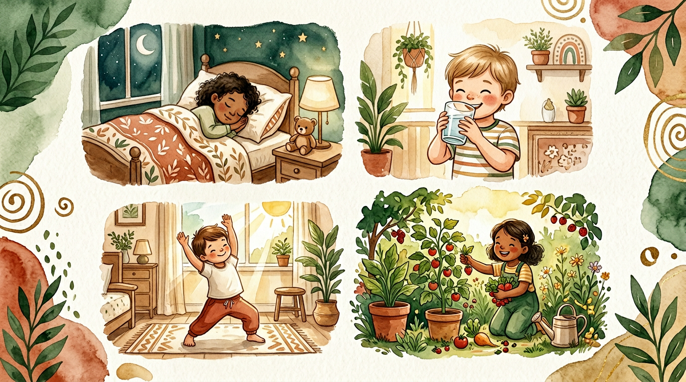 Healthy daily habits — sleep, food, and care